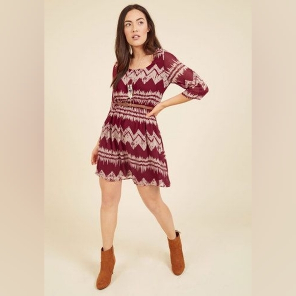 ModCloth/Peach Love California Burgundy Red Mountain Dwelling Mini Dress Size M - Picture 2 of 11